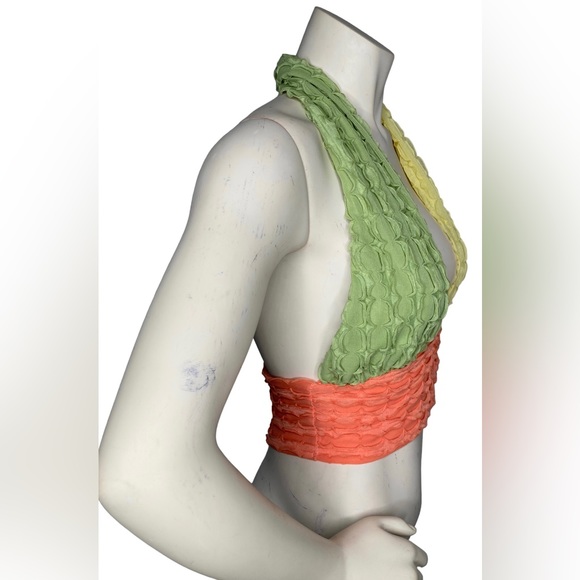 UNBRANDED Colorblock Multicolor 2-Way Versatile Criss Cross Y2K Halter Crop Top - Picture 11 of 14